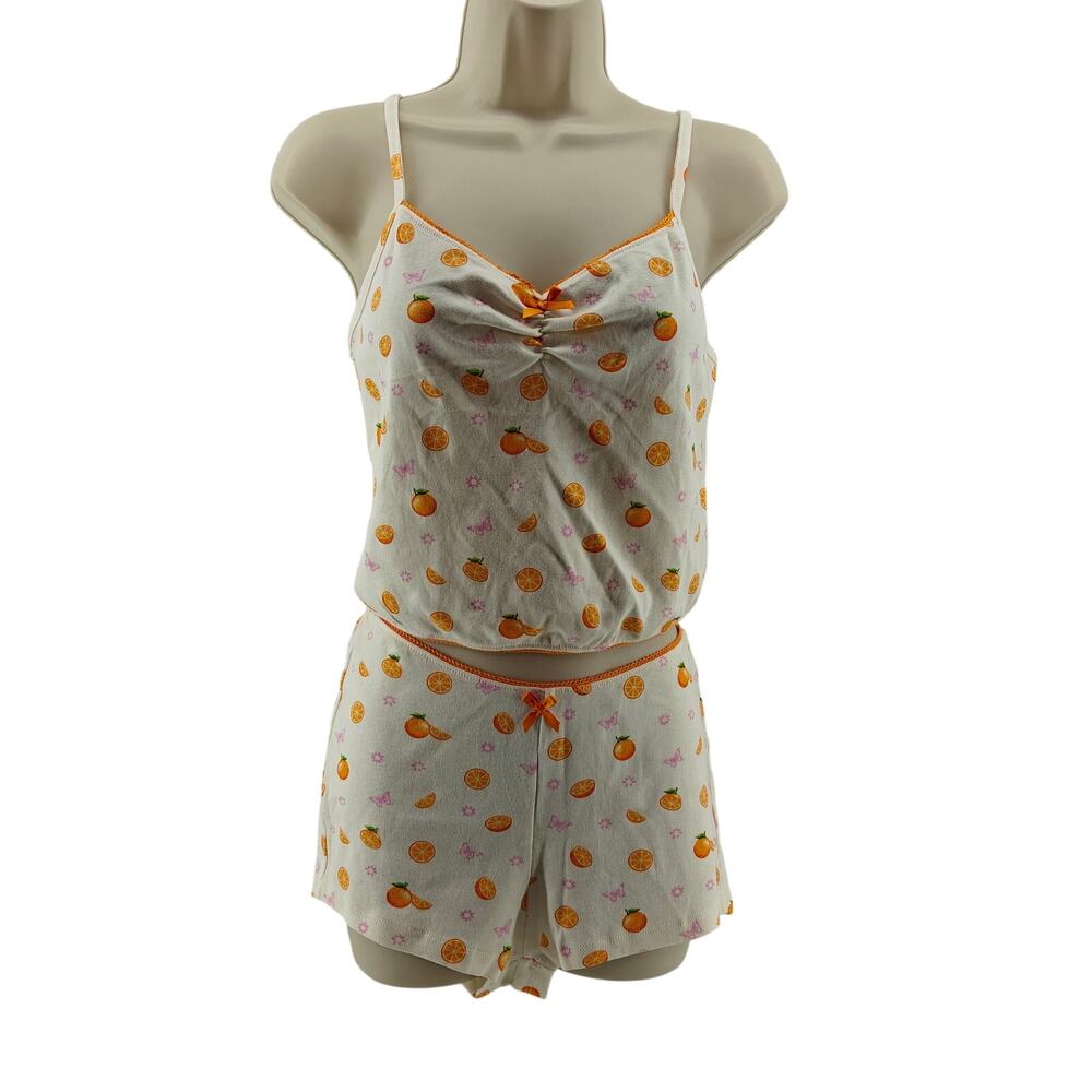 Messy Bun Just Chillin Orange Butterfly Off White Camisole Set Womens Medium